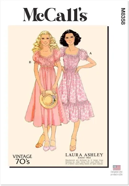 McCall&#039;s Pattern 8358 Misses&#039;  Vtg 70&#039;s Laura Ashley Wrap Dress 2 Styles 6~14 UC