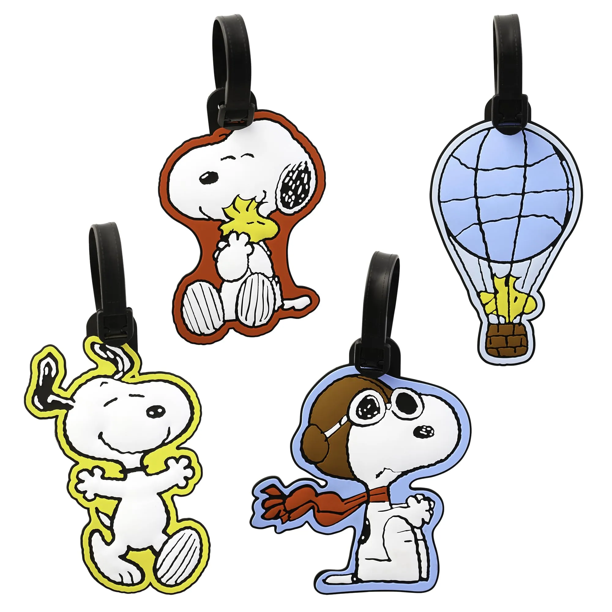 Peanuts | Snoopy and Woodstock Luggage Tag, Pvc Travel Tags Gifts - Set of 4 - Red, yellow, blue | Realry