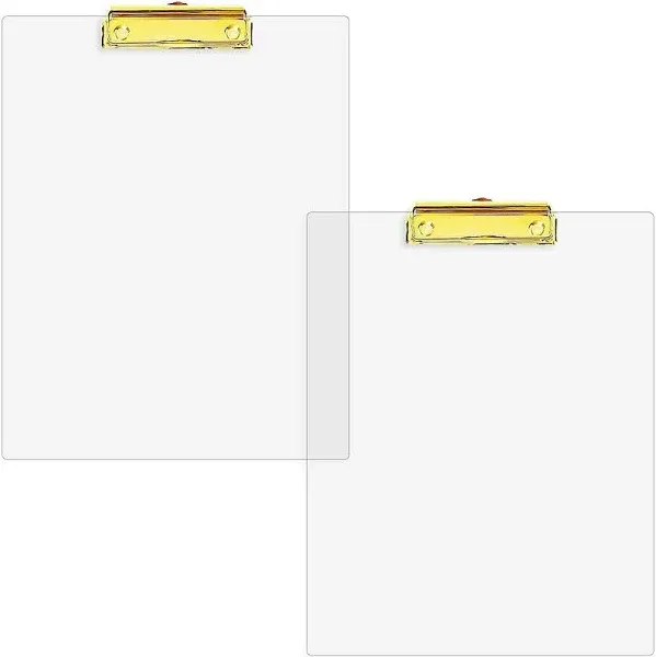 Clear Clipboards with Gold Clip for Classroom and Office 12 x 9 In 2 Pack