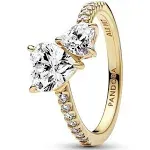 Pandora Double Heart Sparkling Ring 14K Gold-Plated / 6