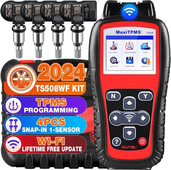 Autel MaxiTPMS TS508WF KIT TPMS Tool, [2024 Enhanced WiFi Ver. of TS508] W/ 4 Metal MX-Sensors($180 Valued, 315+433MHz), WiFi TPMS Relearn/Program/Activation Scan Tool, Upgrade of TS508K TS601 TS408