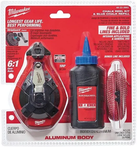 Milwaukee 48-22-3993 100&#039; Aluminum Blue Chalk Reel Kit