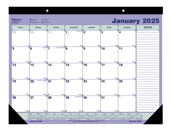 Blueline Monthly Desk Pad Calendar 2025