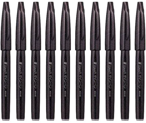 Pentel Fude Brush Sign Pen - Black - 10 Pack