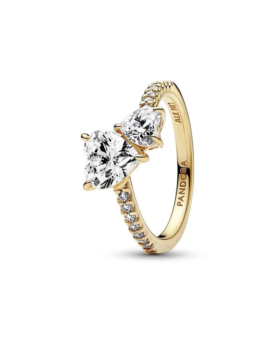 Pandora Double Heart Sparkling Ring 14K Gold-Plated / 6