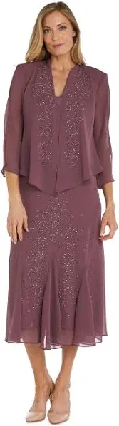 R&M Richards Women's Beaded Chiffon Jacket Dress