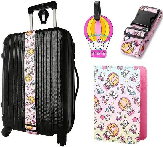 Hello Kitty Passport Holder, Luggage Tag, and Luggage Strap Gift Travel Set