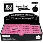 Pink Erasers Pack of 100 - Large Size, Latex & Smudge Free - Bulk School Supplies for Classrooms, Teachers, Homeschool