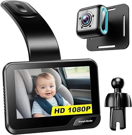 Baby Car Mirror, 4.3'' HD Night Vision Function Car Mirror Display, Wide View Baby Car Camera Monitor 1080P Rear Facing Car Baby Monitor with Camera, 360 Rotation Backseat Camera