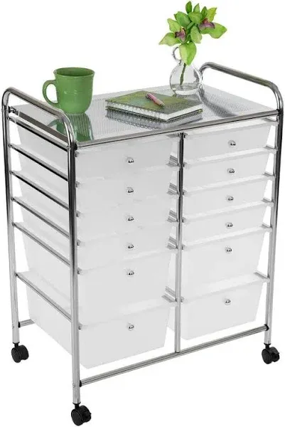 12 Drawers Metal Frame Storage Cart Rolling Organizer Trolley W/Lockable Wheels