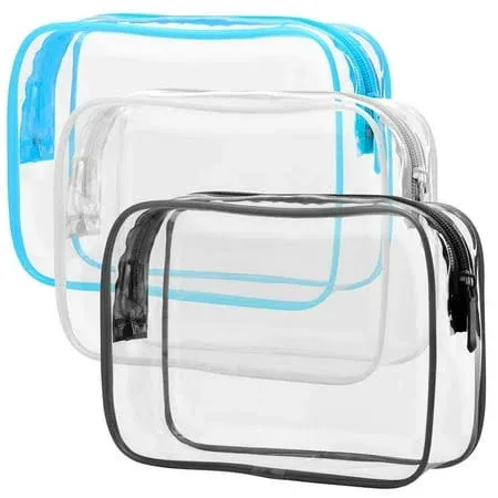 XIAOLUO Clear Toiletry Bag, PACKISM 3 Pack TSA Approved Toiletry Bag Quart Size Bag, Travel Makeup Cosmetic Bag for Women Men, Carry On Airport