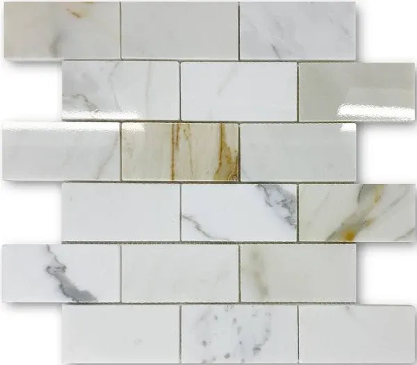 Stone Center Online Calacatta Gold Calcutta Marble 2x4 Brick Subway Mosaic Tile