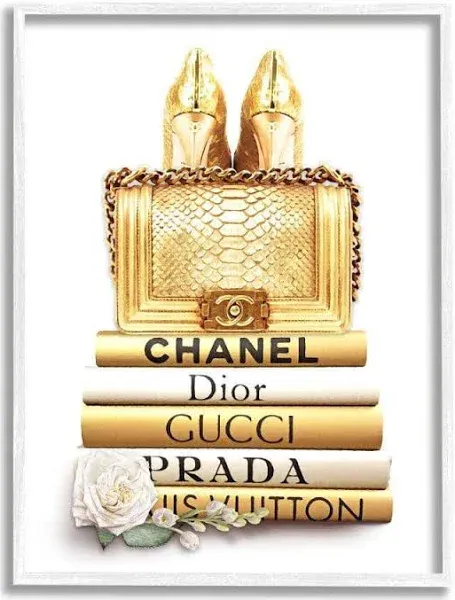 Stupell Industries Divine Golden Fashion Purse on Glam Designer Bookstack