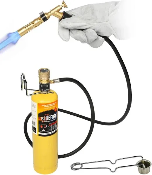 BLUEFIRE MRAS-8210 Jumbo Turbo Flame 5' Hose Propane Gas Welding Torch Kit with MAPP Gas Great High Intensity Nozzle Head Fuel by MAP Pro for Soldering Brazing Large Diameter Copper Pipe