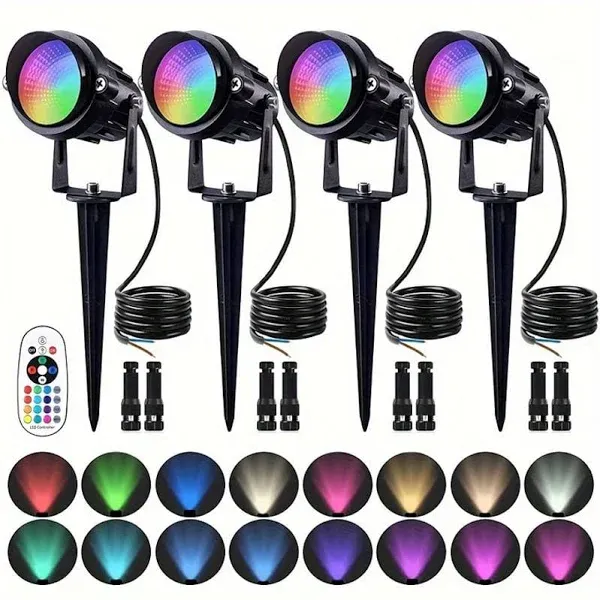 SUNVIE 12W RGB Color Changing Landscape Lights 8 Pack