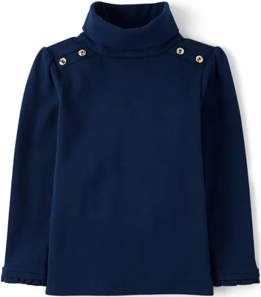 Girls Button Turtleneck Top - Little Essentials - Blue