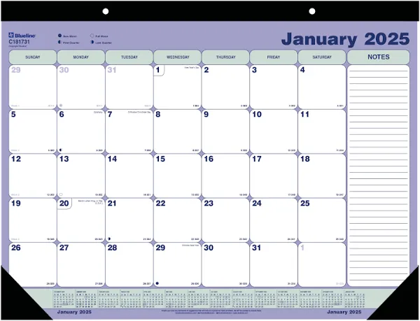 Blueline Monthly Desk Pad Calendar 2025