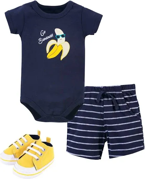 Hudson Baby Cotton Bodysuit, Shorts and Shoe Set