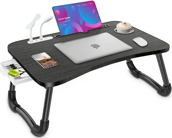 Laptop Lap Desk, Foldable Laptop Tray with 4 USB Ports Storage Drawer and Cup...