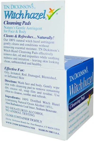 T.N. Dickinson&#039;s Witch Hazel Cleansing Pads, 60 Count