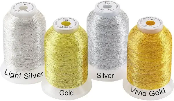 Brothread 4pcs 2 Gold+2 Silver Colours Metallic Machine Embroidery Thread Kit