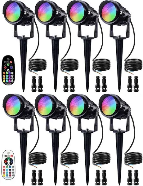 SUNVIE 12W RGB Color Changing Landscape Lights 8 Pack