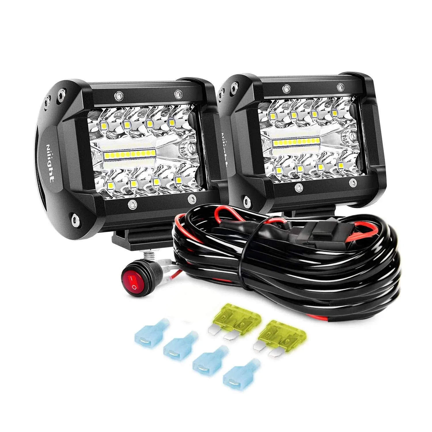 LED Light Bar 60W 4 In Flood Spot Combo Work Light Pods Triple Row Driving Lamp