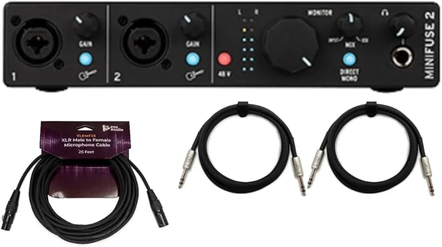 Arturia MiniFuse 2 USB C Audio Interface with XLR Cable and 2x TRS Cable Bundle