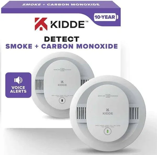 Kidde Combination Smoke and Carbon Monoxide Detector with Alarm, LED Warning Lights, and Voice Alert