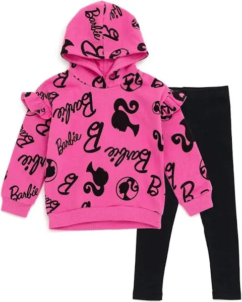 Barbie Girls' Drop Shoulder Fleece Hoodie and Leggings Outfit Set