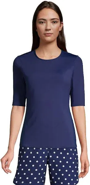 Petite Lands' End Women's UPF 50 Elbow-Sleeve Rash Guard Swim Tee