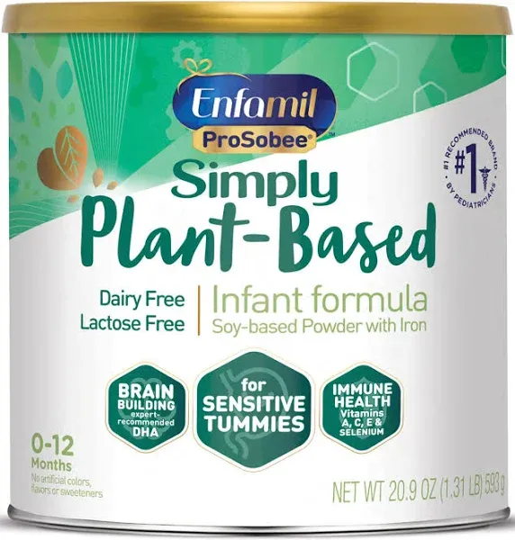 Enfamil Prosobee Plant based Baby Formula, for Sensitive Tummies, Soy-based Plant Sourced Protein, Vitamins for Immune Support, Lactose-free, Milk free, Gluten free, 32 Fl Oz Bottle (4 count)