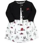 Hudson Baby Baby Girls Cotton Dress and Cardigan Set, Christmas Scene