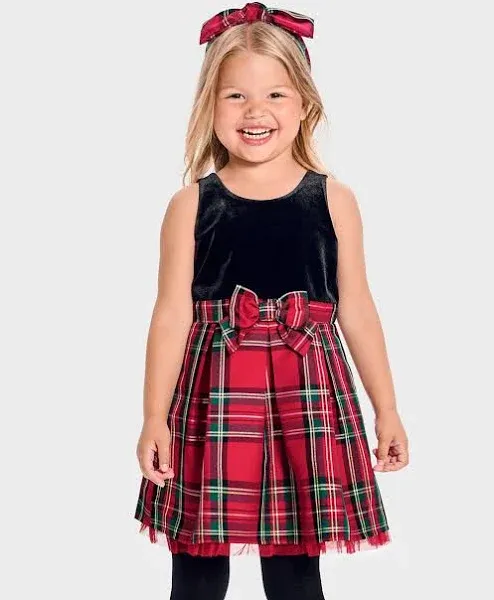 The Children's Place Girls' Plaid Velour Fit and Flare Dress