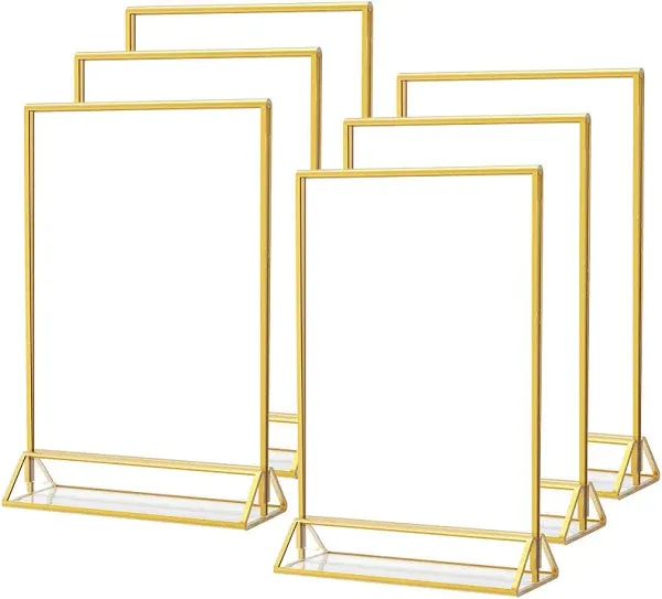 Acrylic Gold Frames Sign Holders 4x6, Double Sided Table Menu Display Stand, Wedding Table Numbers Holder(6 Pack)