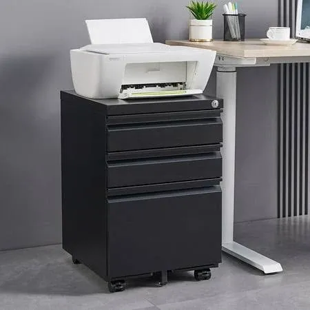 3-Drawer Mobile File Cabinet with Lock