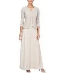 Alex Evenings Lace & Satin Dress with Jacket Taupe / 14