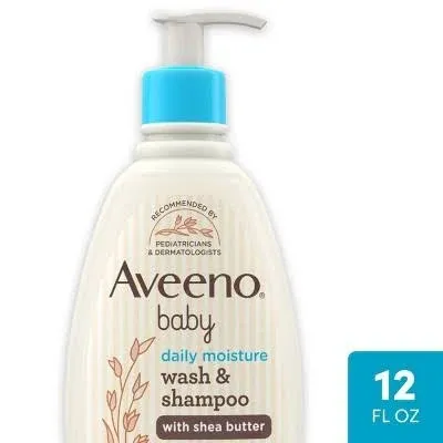 Aveeno Baby Daily Moisture Wash &amp; Shampoo, Oat Extract, 12 Fl Oz