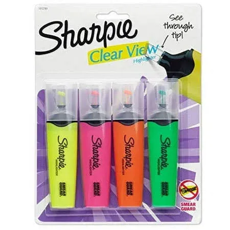 Sharpie Clear View Highlighter Smear Guard Chisel Tip 3/Pk Asstd School Office