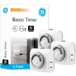 GE 3 Pack 24-Hour Indoor Basic Timer, 1 Polarized Outlet, Plug-in, Daily On/Off Cycle, 30 Minute Interval, for Lamps, Seasonal Appliances, and Portabl