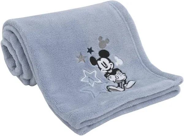 Disney Mickey Mouse - Timeless Mickey Baby Blue Super Soft Coral Fleece Baby Star Blanket, Light Blue, Black, White