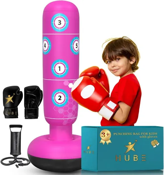 HUBE Fun and Stable Inflatable Punching Bag for Kids with Gloves – 66 Inch Punching Dummy Age 5-12 – Boys Sports Gifts – Cool Toys for Kids – Boxing Set for Practicing Karate, Taekwondo, MMA