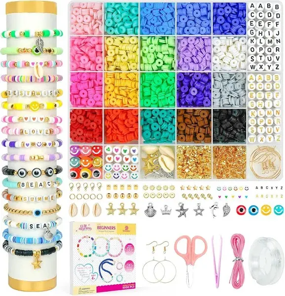 Shop Dowsabel Clay Beads Bracelet Making Kit for Beginner, 5000 Pcs Preppy Polymer Clay Beads with Charms Kit for Jewelry Making, Diy Arts and Crafts