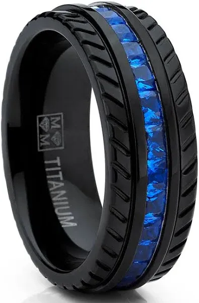 Black Titanium Wedding Band, Engagement Eternity ring  W/ Princess Cut CZ