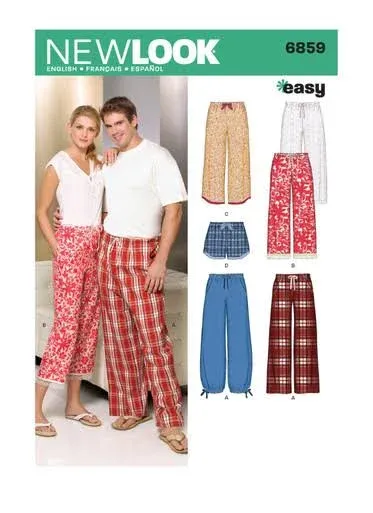 New Look Ladies & Mens Easy Sewing Pattern 6859 Pyjama Bottoms Pants & Shorts