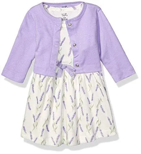 Baby Girls' Organic Cotton Dress and Cardigan, Lavender, 12-18 Months