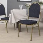 Hercules Series Dome Back Stacking Banquet Chair Navy Patterned Fabric/Gold Frame