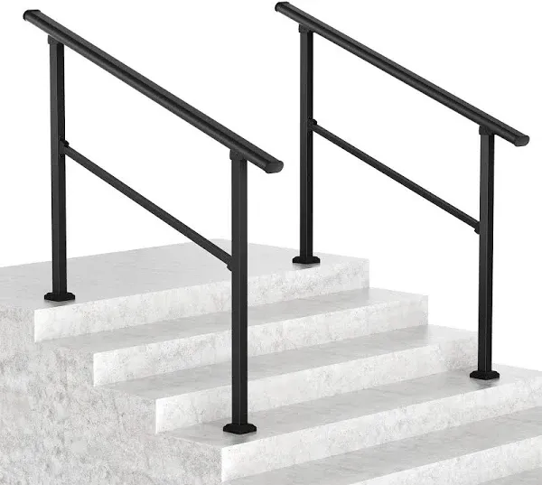 LOVMOR 2 Pack 4 Step Hand Rails for Outdoor Steps, Wrought Iron Railing, Exterio