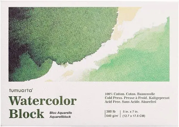 tumuarta Watercolor Block 300 LB 640 GSM 100% Cotton 5X7” 10 Sheets Acid Free...