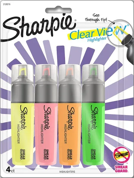 Sharpie Clearview Highlighter Blade Tip Assorted Ink 4-Pack